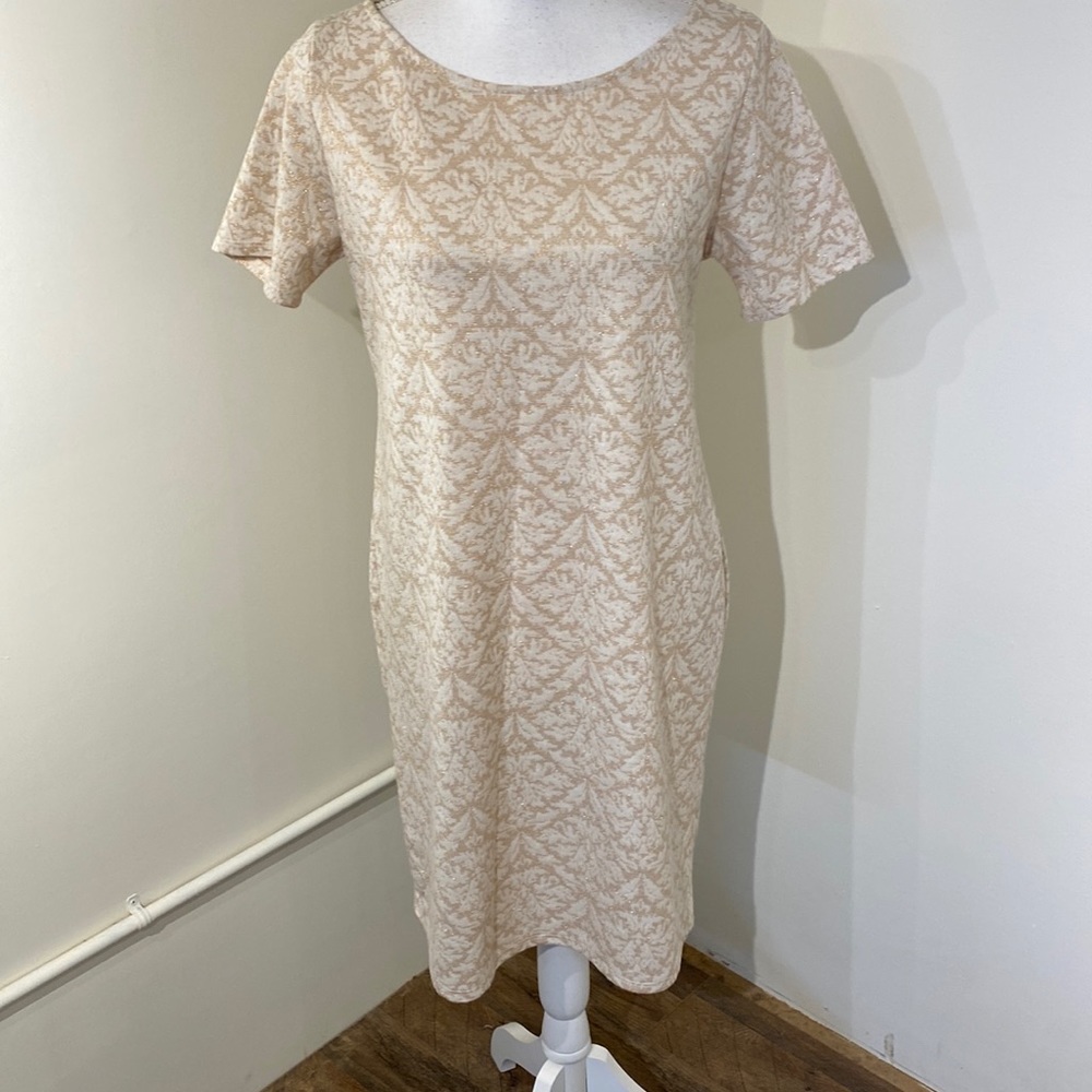 PinkBlush Gold metallic and cream knit dress
